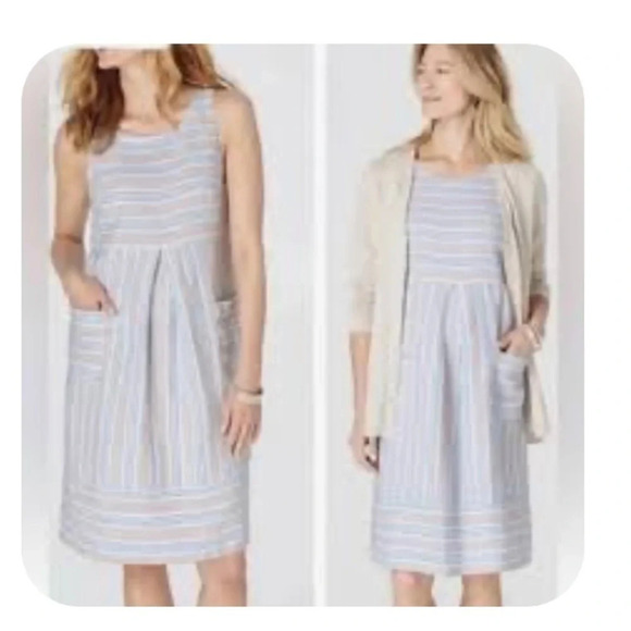 J. Jill Pure Linen Sleeveless Striped Dress Size Large - Picture 1 of 8